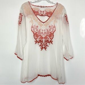 Johnny Was White and Red Embroidered Blouse